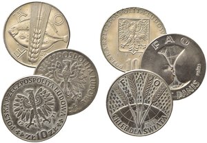 obverse: ESTERE. POLONIA. Lotto di 3 monete da 10 zlotych FAO (di cui due Proba). SPL-FDC