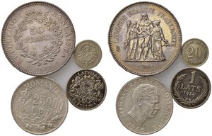 obverse: ESTERE. Lotto di 4 monete in argento (Francia, Romania, Lettonia, Germania). BB