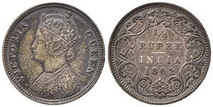 obverse: INDIA BRITANNICA. Vittoria. 1/4 Rupia 1862. Ag. SPL
