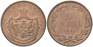 obverse: ROMANIA. 10 Bani 1867. Cu. MB