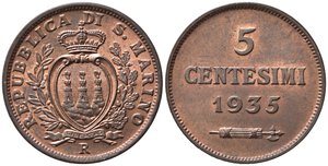 obverse: SAN MARINO. Vecchia monetazione. 5 centesimi 1935 Roma. Gig. 40. FDC