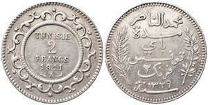 obverse: TUNISIA. 2 Francs 1911 A. Ag. SPL