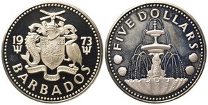 obverse: BARBADOS. 5 Dollars 1973. Ag (31,55 g). Proof
