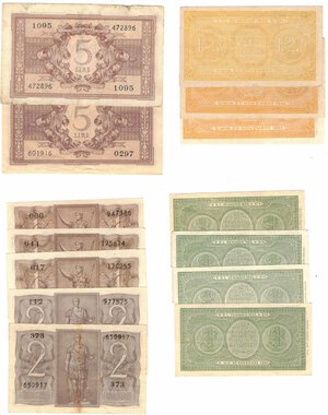 reverse: Cartamoneta. Luogotenenza. 5, 2, 1 Lira 1944. Lotto di 14 pezzi. 