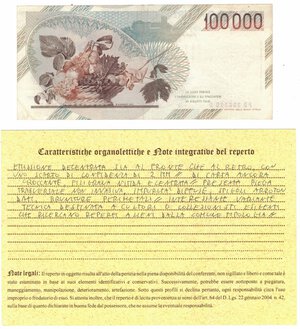 reverse: Cartamoneta. Repubblica Italiana. 100.000 Lire Caravaggio. 1° Tipo. 1985. 