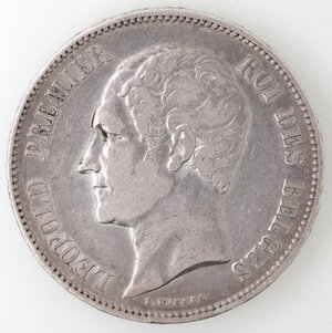 obverse: Belgio. Leopoldo I. 1831-1865. 5 franchi 1850. Ag. K