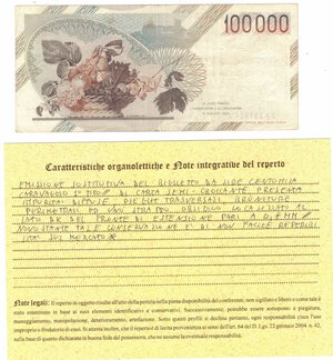 reverse: Cartamoneta. Repubblica Italiana. 100.000 Lire Caravaggio. 1° Tipo. Serie Sostitutiva XD..A. 1990. Gig. BI84Da. 