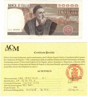 obverse: Cartamoneta. Repubblica Italiana. 20.000 Lire Tiziano. Dec.Min. 21-02-1975. 