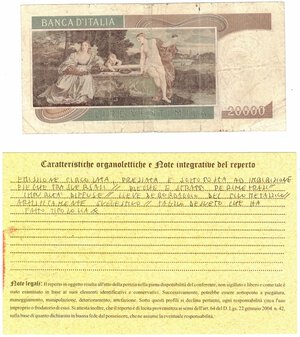 reverse: Cartamoneta. Repubblica Italiana. 20.000 Lire Tiziano. Dec.Min. 21-02-1975. Gig.BI77A.