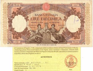 obverse: Cartamoneta. Repubblica Italiana. 10.000 Lire Regine del Mare. 23-03-1961. Gig. BI73R. 