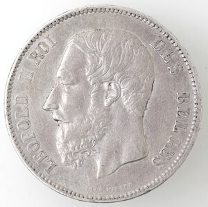 obverse: Belgio. Leopoldo II. 1865-1909. 5 Franchi 1870. Ag. 