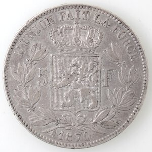 reverse: Belgio. Leopoldo II. 1865-1909. 5 Franchi 1870. Ag. 