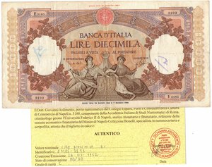 obverse: Cartamoneta. Repubblica Italiana. 10.000 Lire Regine del Mare. 24-03-1962. Gig. BI73T.