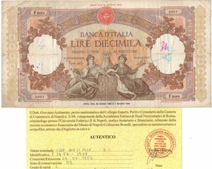 obverse: Cartamoneta. Repubblica Italiana. 10.000 Lire Regine del Mare. 24-03-1962. Gig. BI73T. 