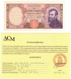 obverse: Cartamoneta. Repubblica Italiana. 10.000 Lire Michelangelo. 15-02-1973. Gig. BI74G. 
