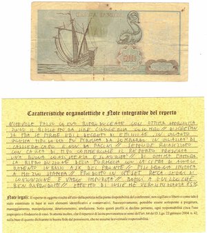 reverse: Cartamoneta. Repubblica Italiana. 5.000 Lire Colombo. Falso d Epoca. 20-01-1970. 