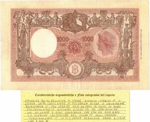 reverse: Cartamoneta. Repubblica Italiana. 1.000 Lire Grande M, (BI). Decreto 22-07-1946. 