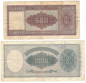 reverse: Cartamoneta. Repubblica Italiana. 1.000 Lire Medusa, 500 Lire Italia. Lotto di 2 pezzi. 