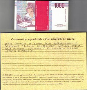 reverse: Cartamoneta. Repubblica Italiana. 1.000 Lire Montessori. Mazzetta Completa 1990. Serie MA…G. Gig BI58A. 