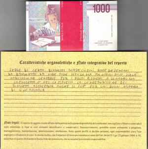 reverse: Cartamoneta. Repubblica Italiana. 1.000 Lire Montessori. Mazzetta Completa 1990. Serie RA…D. Gig BI58A. 