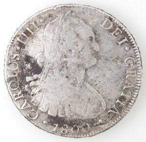 obverse: Cile. Santiago del Cile. Carlo IV. 1788-1808. 8 reales 1800. Ag. 