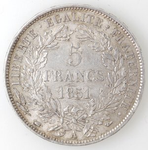reverse: Francia. Seconda Repubblica. 1848-1852. 5 franchi 1851 A. Ag. 