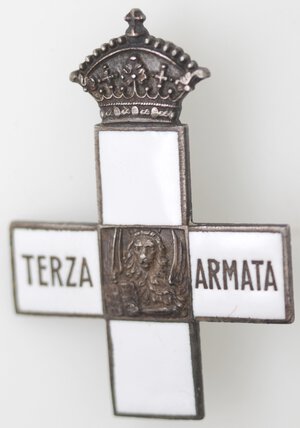obverse: Medaglie. Vittorio Emanuele III. 1900-1943. Guerra 1915-1918. Croce-Spilla. Terza Armata. Ae e Smalto.