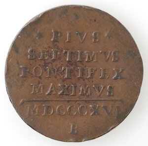 reverse: Bologna. Pio VII. 1800-1823. Mezzo Baiocco 1816. Ae. 