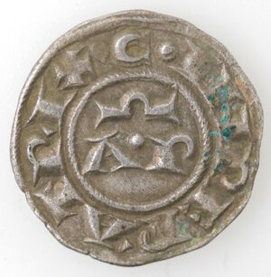 obverse: Brindisi. Enrico VI e Costanza d Altavilla. 1194-1197. Denaro con AP e omega. Mi. 