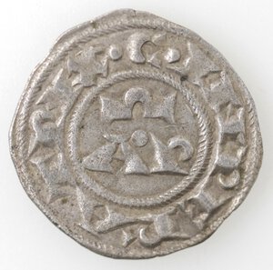 obverse: Brindisi. Enrico VI e Costanza d Altavilla. 1194-1197. Denaro con AP e omega. Mi.