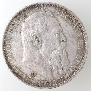 obverse: Germania-Baviera. Leopoldo. 1886-1912. 3 Marchi 1911 D. moneta commemorativa per il 90° compleanno. Ag. 