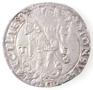 obverse: Napoli. Alfonso II d Aragona. 1494-1495. Coronato. Sigla T a sinistra e rosetta a destra. Ag. 