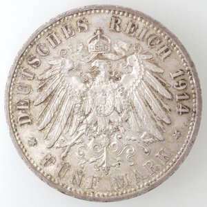 reverse: Germania-Prussia. Guglielmo II. 1888-1918. 5 Marchi 1914 A. Ag. 