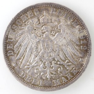 reverse: Germania-Prussia. Guglielmo II. 1888-1918. 3 Marchi 1912 F. Ag. 