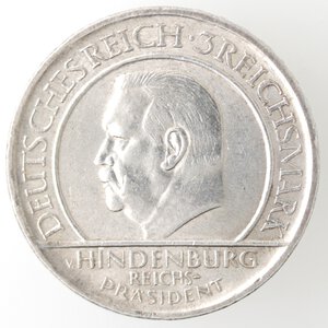 obverse: Germania. Repubblica di Weimar. 1924-1938. 3 Reichsmark 1929 A. 10° anniversario Costituzione di Weimar. Ag 500. 