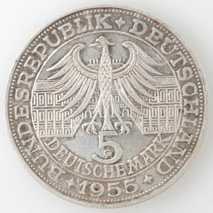 obverse: Germania. Repubblica Federale, dal 1949. 5 Marchi 1955 G, Ludwig Markgraf von Baden. Ag. 