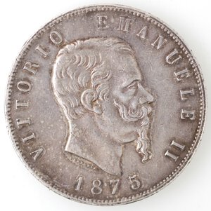 obverse: Vittorio Emanuele II. 1861-1878. 5 lire 1875 Milano. Ag. 