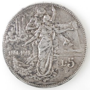 reverse: Vittorio Emanuele III. 1900-1943. 5 lire 1911 Cinquantenario. Ag. 