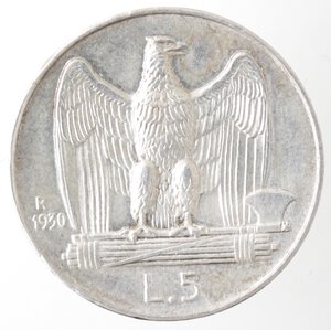 reverse: Vittorio Emanuele III. 1900-1943. 5 lire 1930. Ag. 