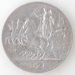 reverse: Vittorio Emanuele III. 1900-1943. 2 lire 1910 Quadriga Veloce. Ag. 