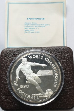 reverse: Jamaica. 100 Dollari. 1990. World Championship of Football. Ag.