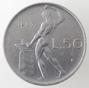 reverse: Repubblica Italiana. 50 lire 1963. Ac.
