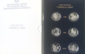 obverse: Repubblica Italiana. Verso il 2000. Cofanetto completo 6 monete, due da 10000 lire, 2 da 5000 lire e 2 da 2000 lire. Ag. Anni 1998-1999-2000. 