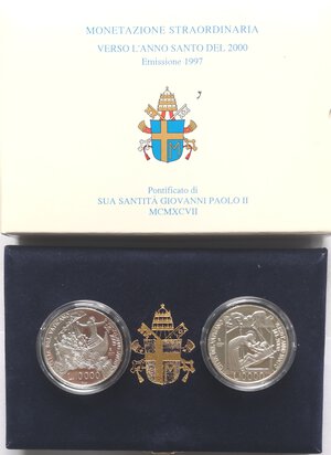 reverse: Vaticano. Giovanni Paolo II. 1978-2005. Dittico 10.000 Lire + 10.000 Lire 1997. Anno Santo del 2000. 3° Serie. Ag.
