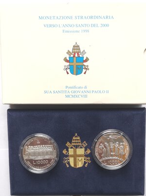 reverse: Vaticano. Giovanni Paolo II. 1978-2005. Dittico 10.000 Lire + 10.000 Lire 1998. Anno Santo del 2000. 4° Serie. Ag. 