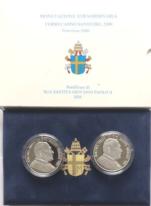 obverse: Vaticano. Giovanni Paolo II. 1978-2005. Dittico 10.000 Lire + 10.000 Lire 2000. Anno Santo del 2000. 6° Serie. Ag. 