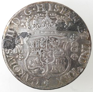 obverse: Messico. Carlo III. 1759-1788. 8 reales 1762. Ag. 