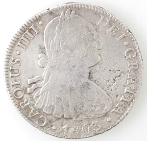 obverse: Messico. Carlo IV. 1788-1808. 8 reales 1803 FT. Ag. 