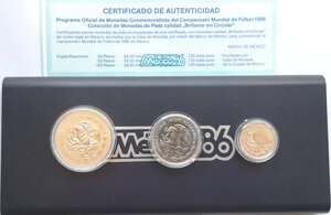 reverse: Messico. Trittico. Con 100, 50, 25 Pesos 1986. Messico 86. Ag. 