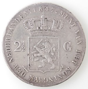 reverse: Olanda. Guglielmo II. 840-1849. 2,5 Gulden 1847. Ag. 